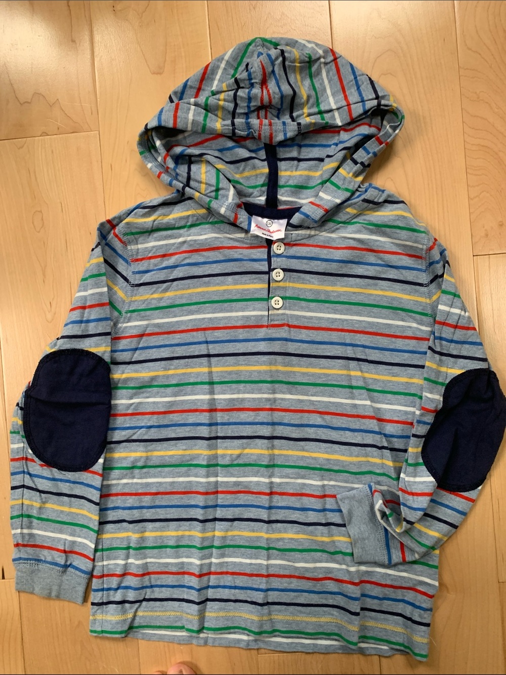 Hanna Kids Hooded Long-Sleeve Striped Shirt Elbow Patches- Lt Blue size 130/8